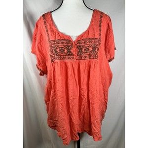 One World Live & Let Live Ladies 3XL Tunic Short Sleeve Salmon Blouse Shirt